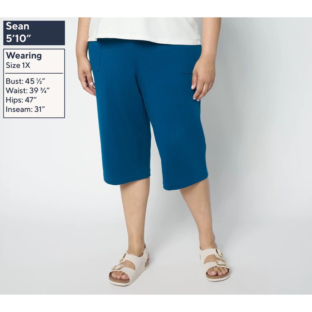 Isaac Mizrahi Live! Regular Essentials Pima Flex Skimmer Pants Agean Blue Sz 2X